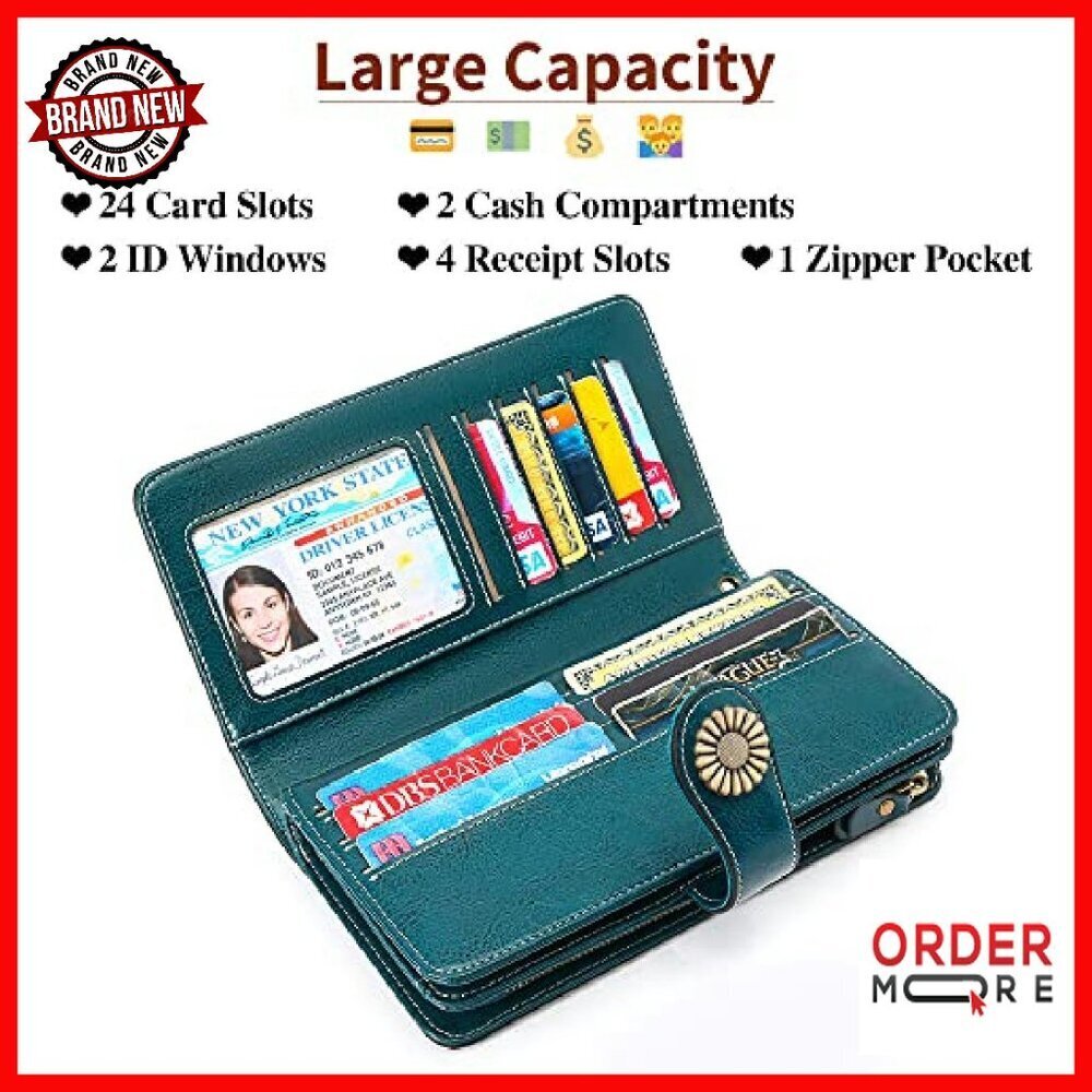 Leather RFID Blocking Wristlet Wallet with Large Capacity Card Holder - Picture 4 of 8